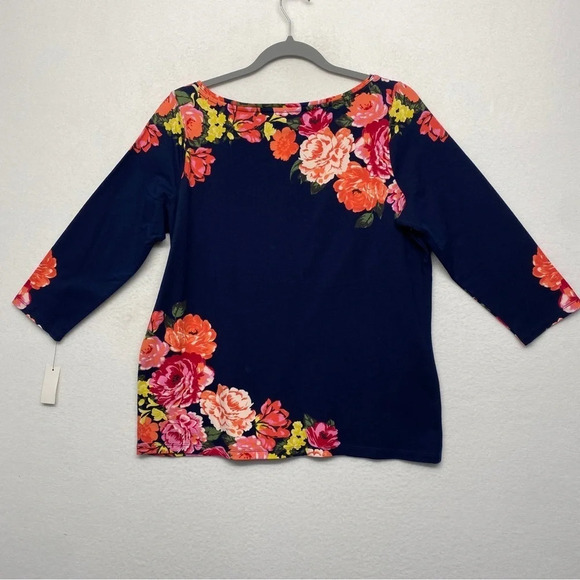 NWT Talbots Tee Navy Floral Plus Petite XP - Picture 2 of 5